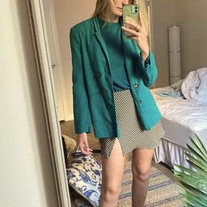 Teal linen jacket, blazer style.